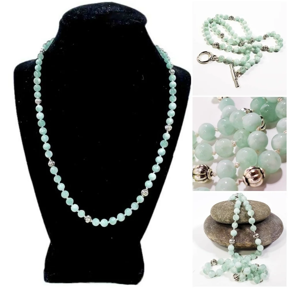 Green Moonstone Hand-Knotted Necklace - Picture 9 of 10